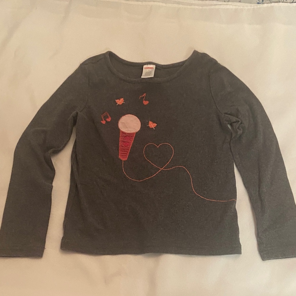 Gymboree Charcoal Long Sleeve Tee with Microphone and Music Notes